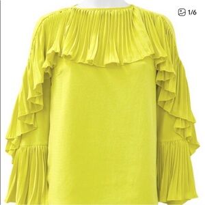 0150 Gracia Long Sleeve Ruffle Blouse yellow sz L